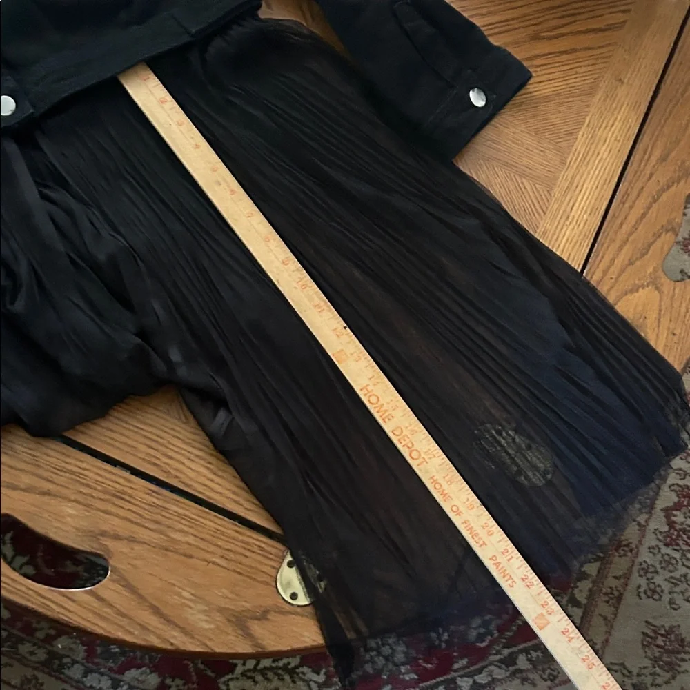 Pierced Black Denim Jacket w Detachable Sheer Tulle Panel - Picture 10 of 16